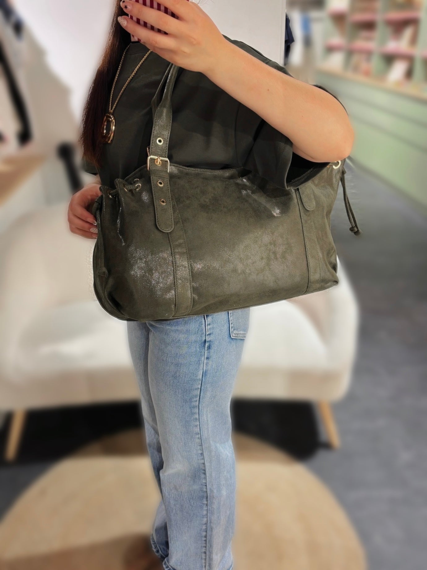 Sac BROOKLYN kaki irisé synthétique