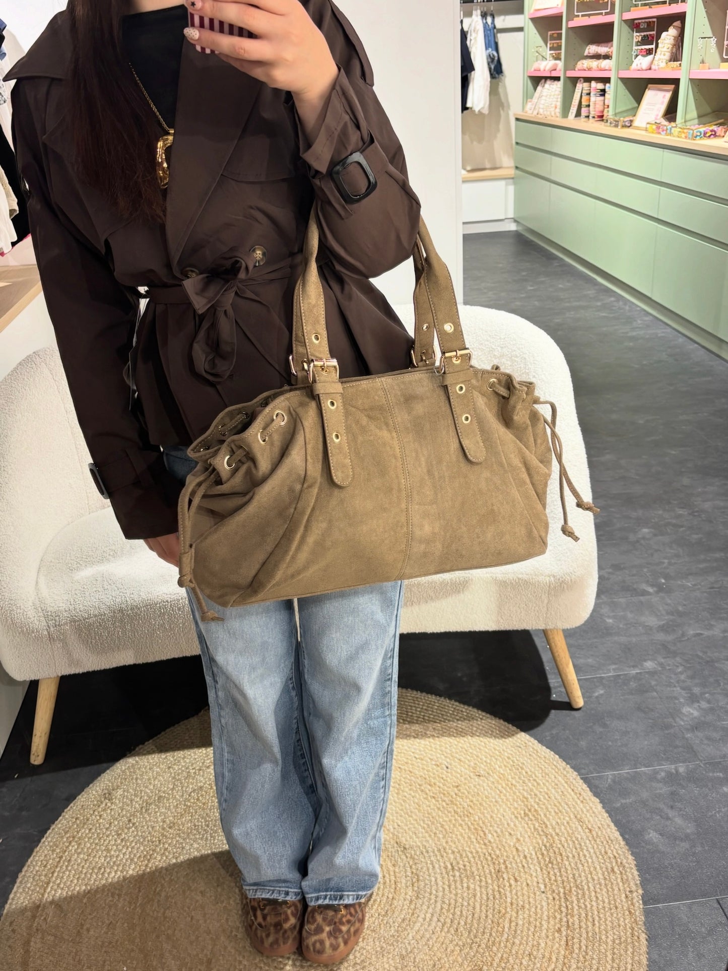 Sac BOSTON taupe en suédine