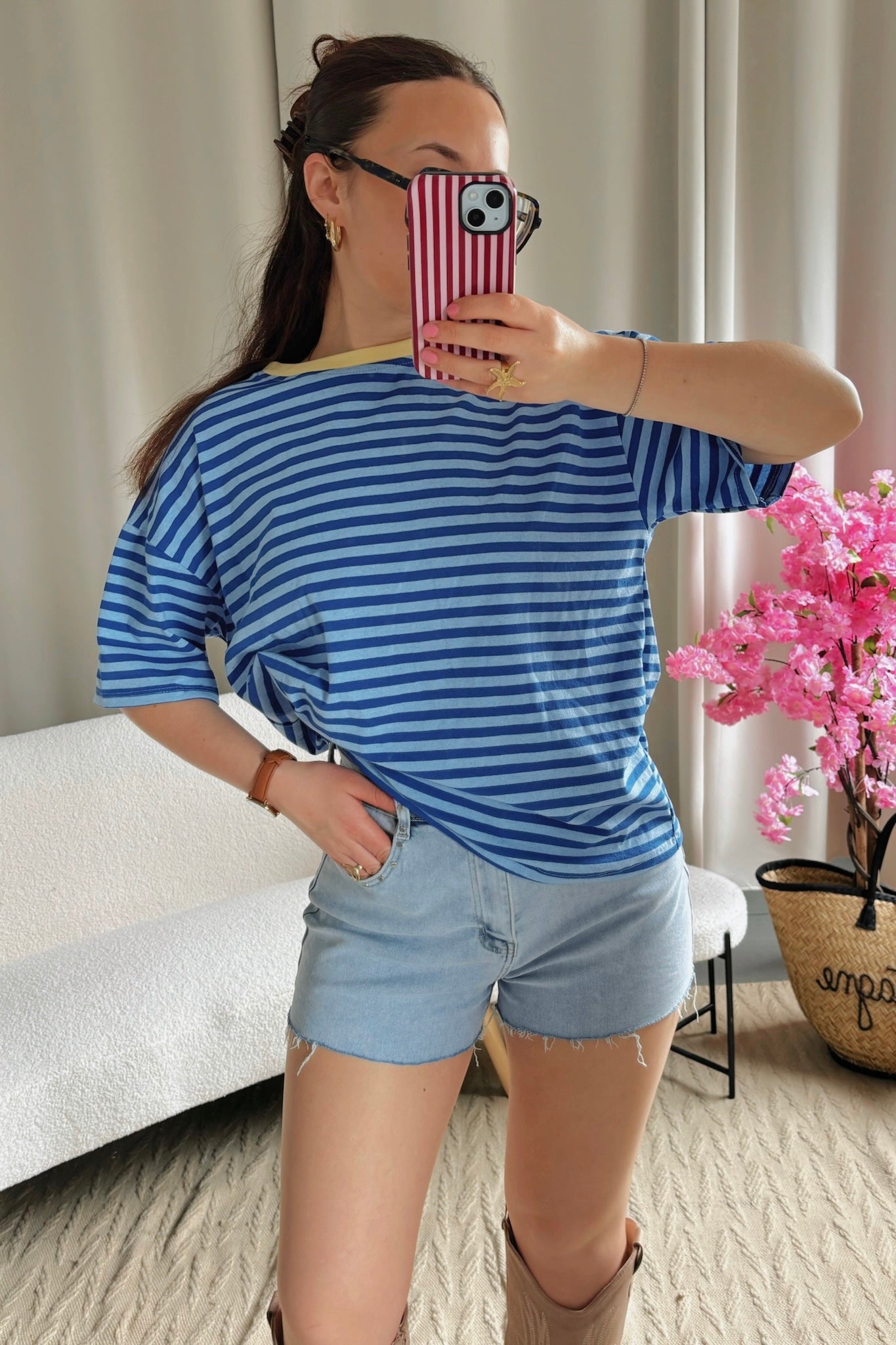 T-shirt MARINE bleu et col jaune