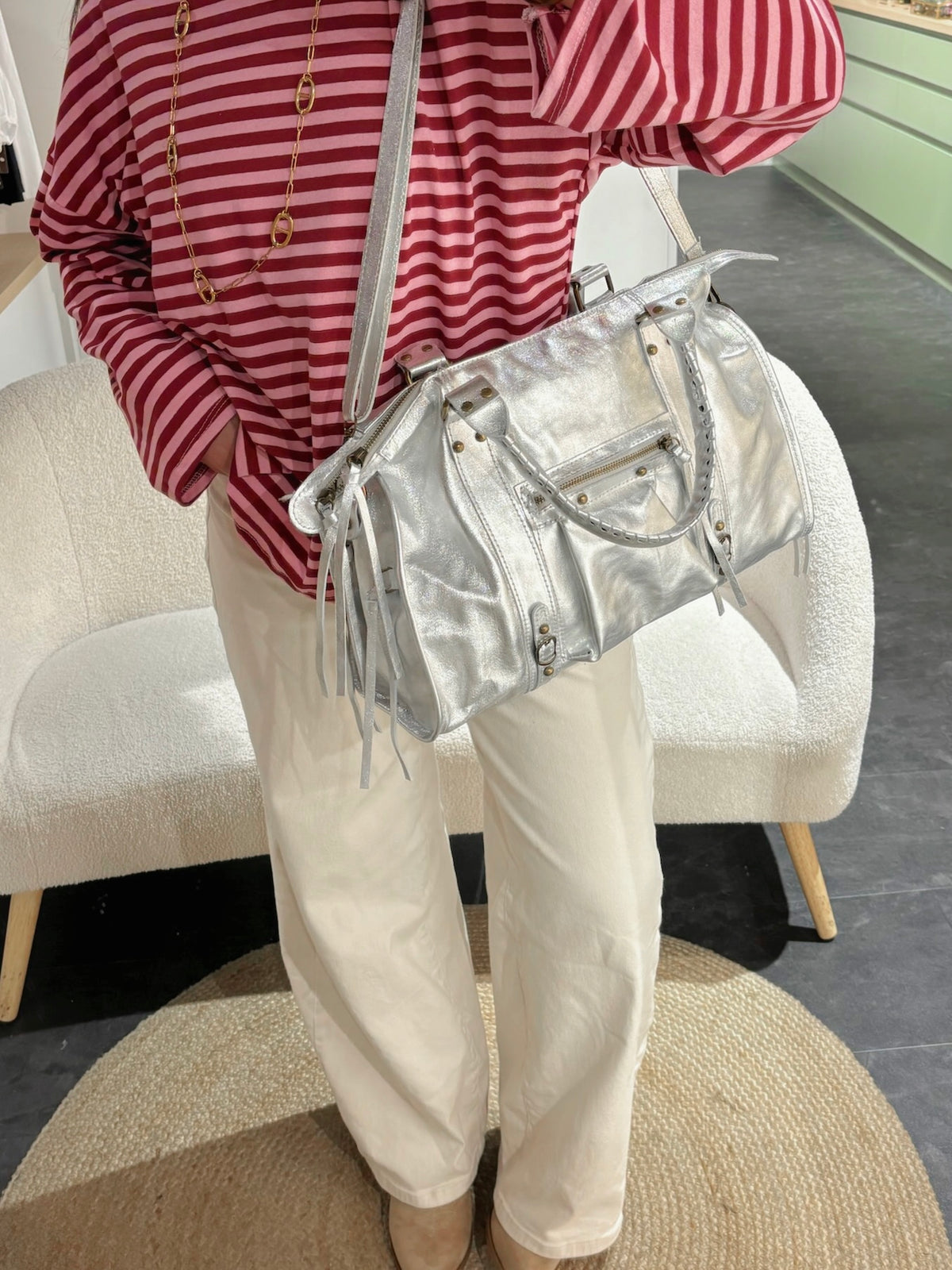 Sac PANAM cuir argenté GRAND modèle