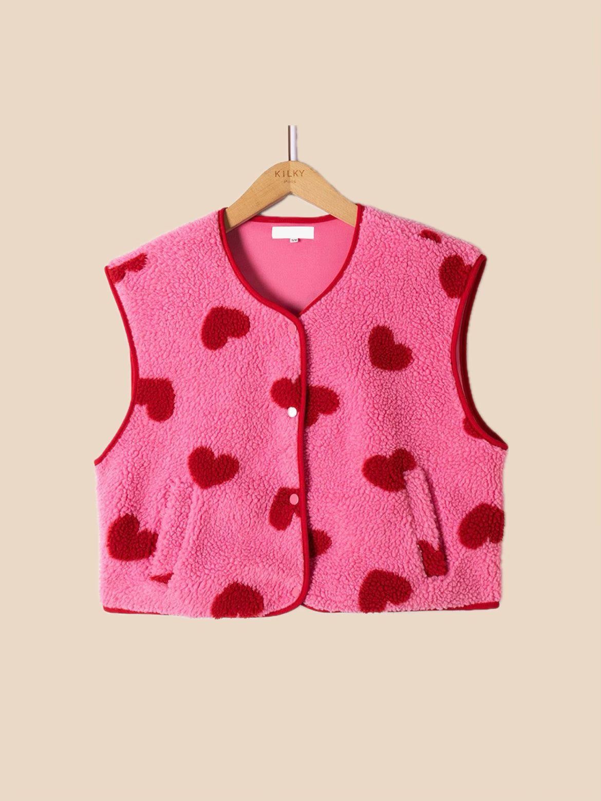 Veste ROSALIE rose motifs cœurs