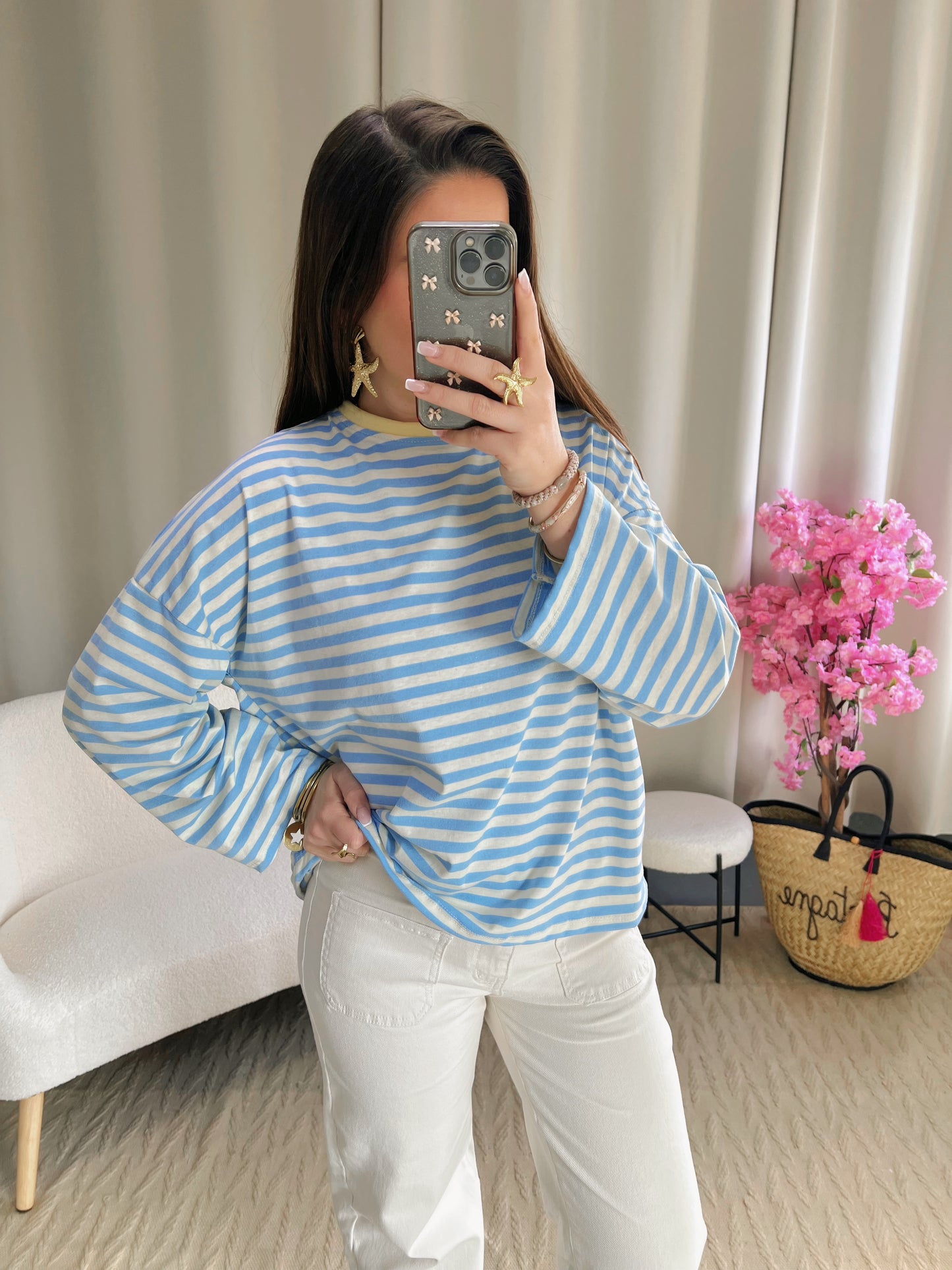 T-shirt MARINE bleu clair et col jaune