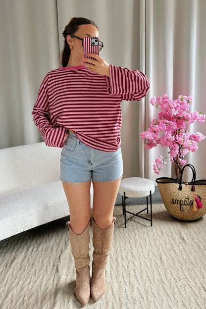 T-shirt MARINE bordeaux et rose