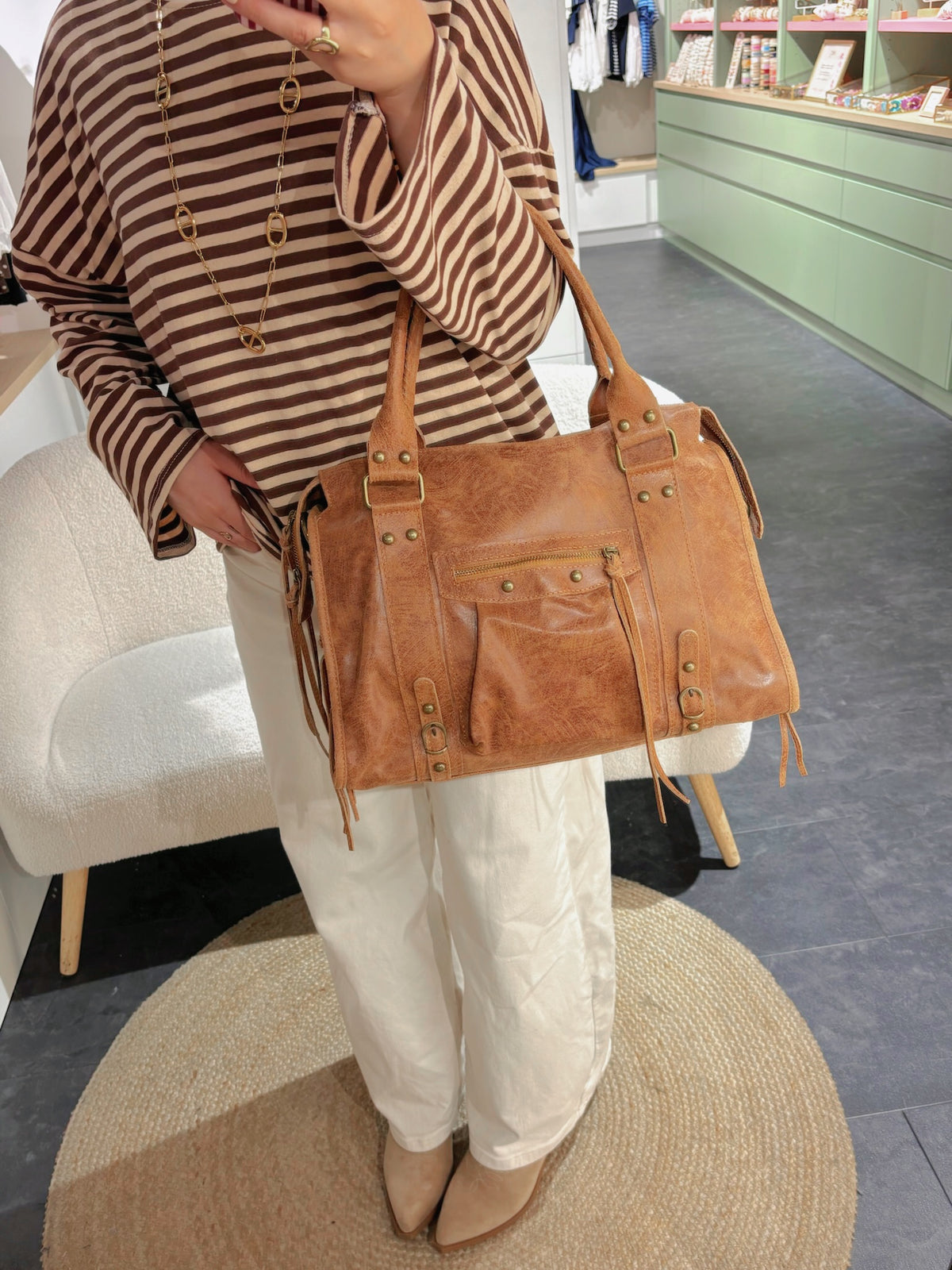 Sac PANAM cuir brossé camel GRAND modèle