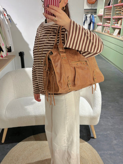 Sac PANAM cuir brossé camel GRAND modèle