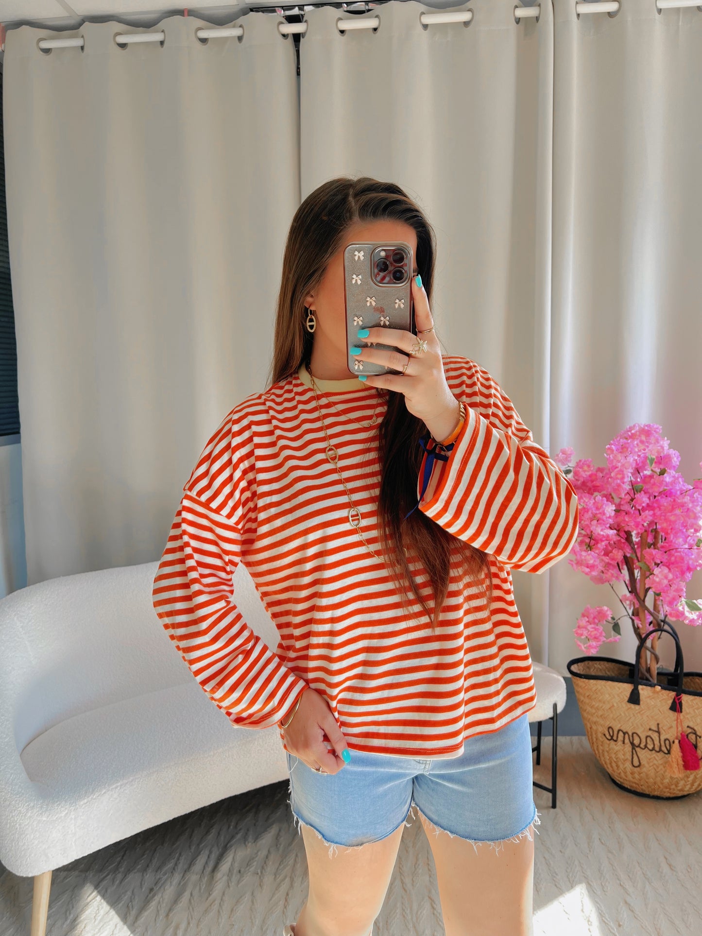 T-shirt MARINE blanc et orange