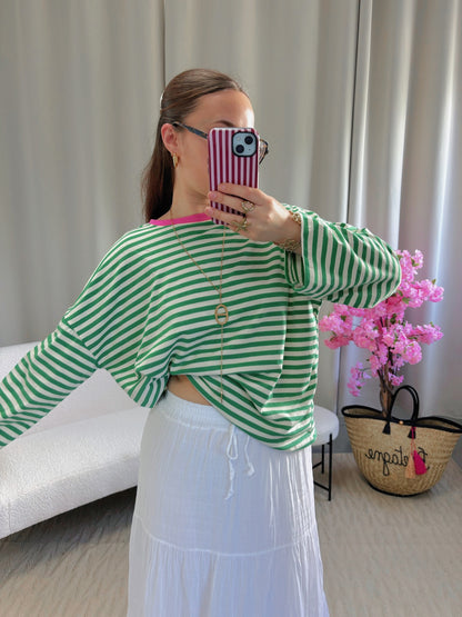 T-shirt MARINE vert et écru