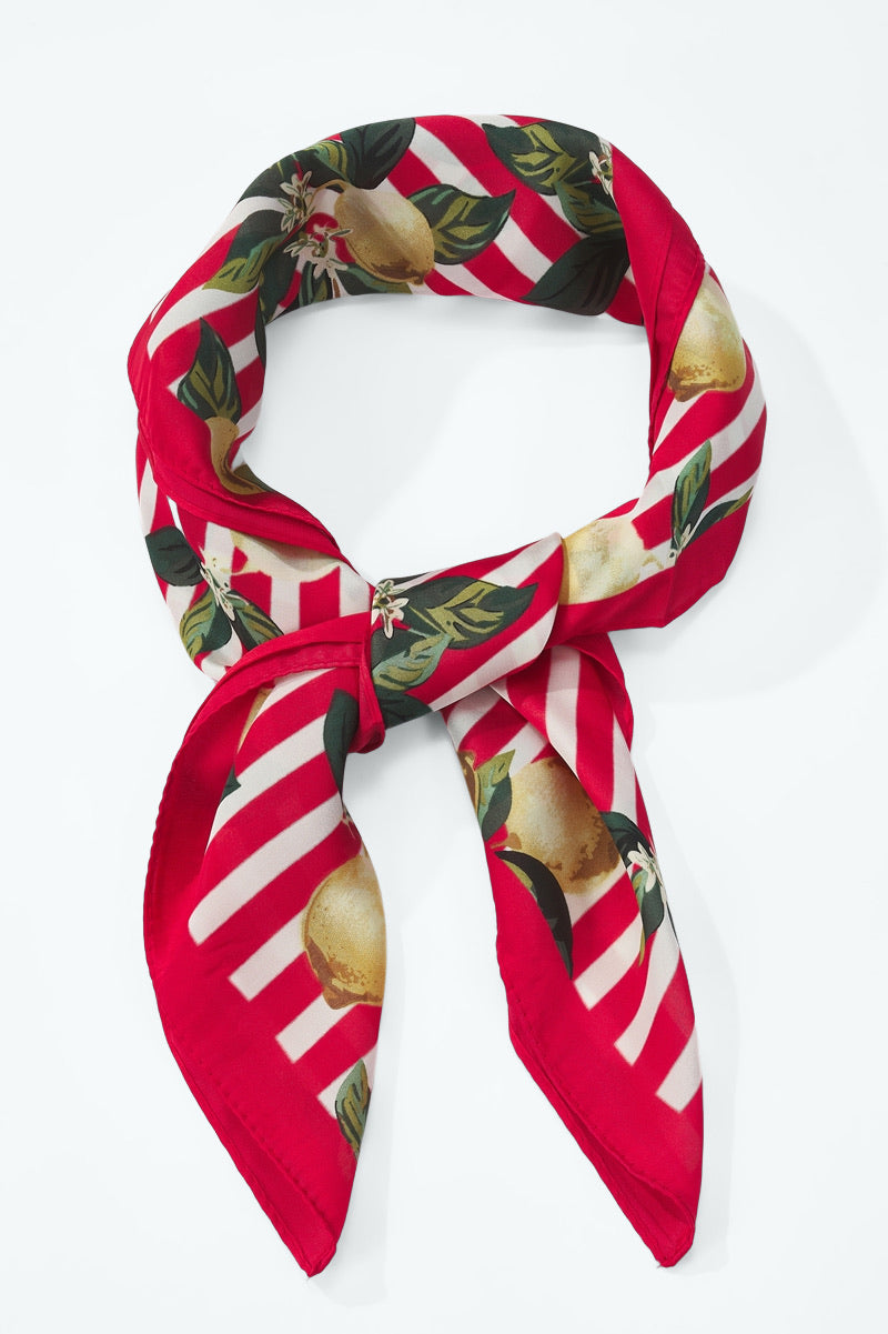 Foulard CARRE rouge motifs citron
