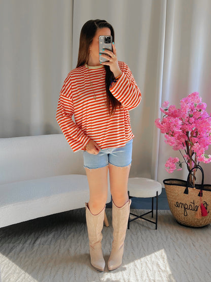 T-shirt MARINE blanc et orange