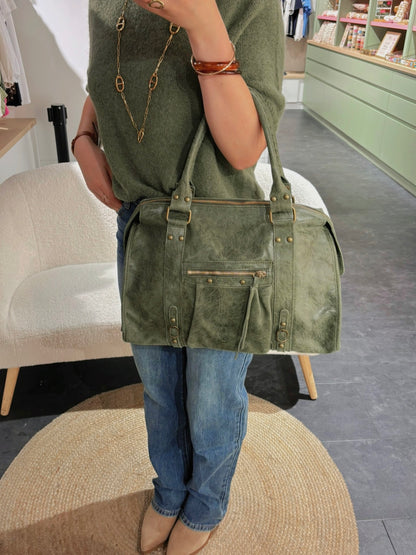 Sac PANAM cuir kaki mat GRAND modèle
