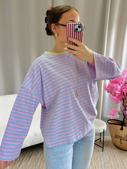 T-shirt MARINE rose et bleu col jaune