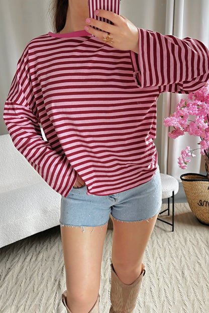 T-shirt MARINE bordeaux et rose