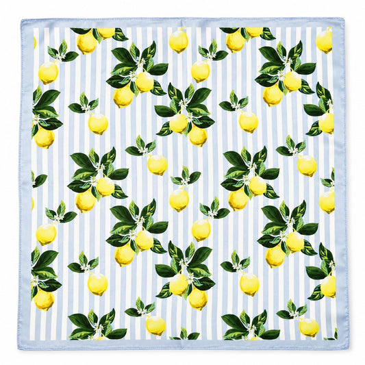 Foulard CARRE bleu ciel motifs citron
