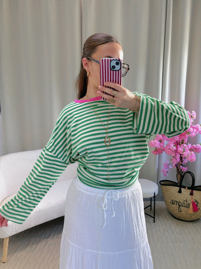T-shirt MARINE vert et écru