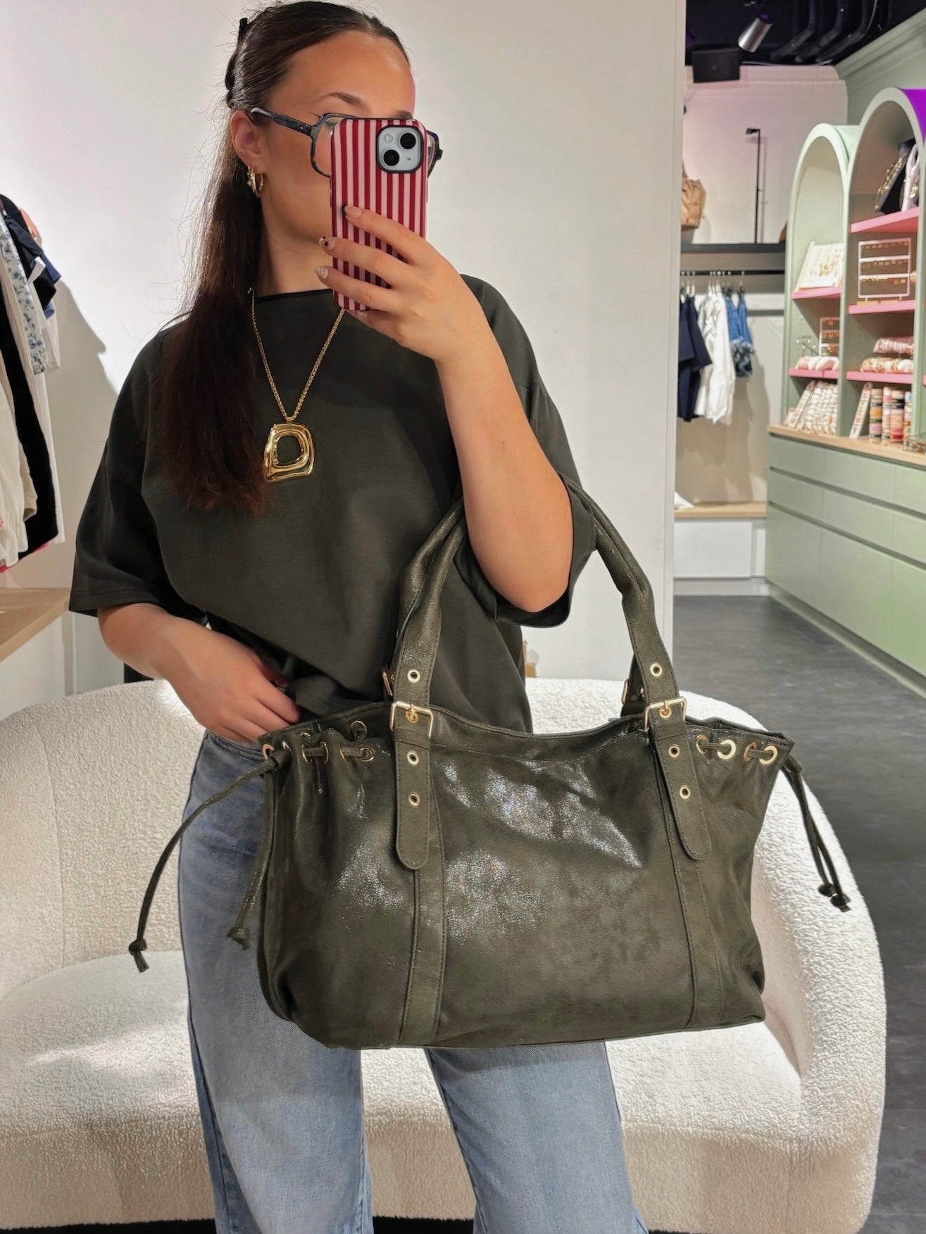 Sac BROOKLYN kaki irisé synthétique