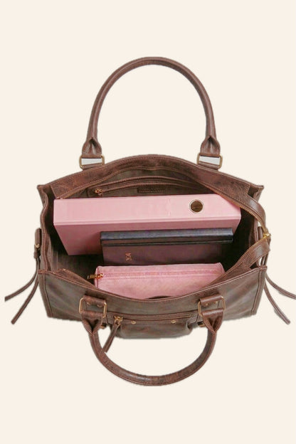Sac PANAM cuir brossé marron GRAND modèle