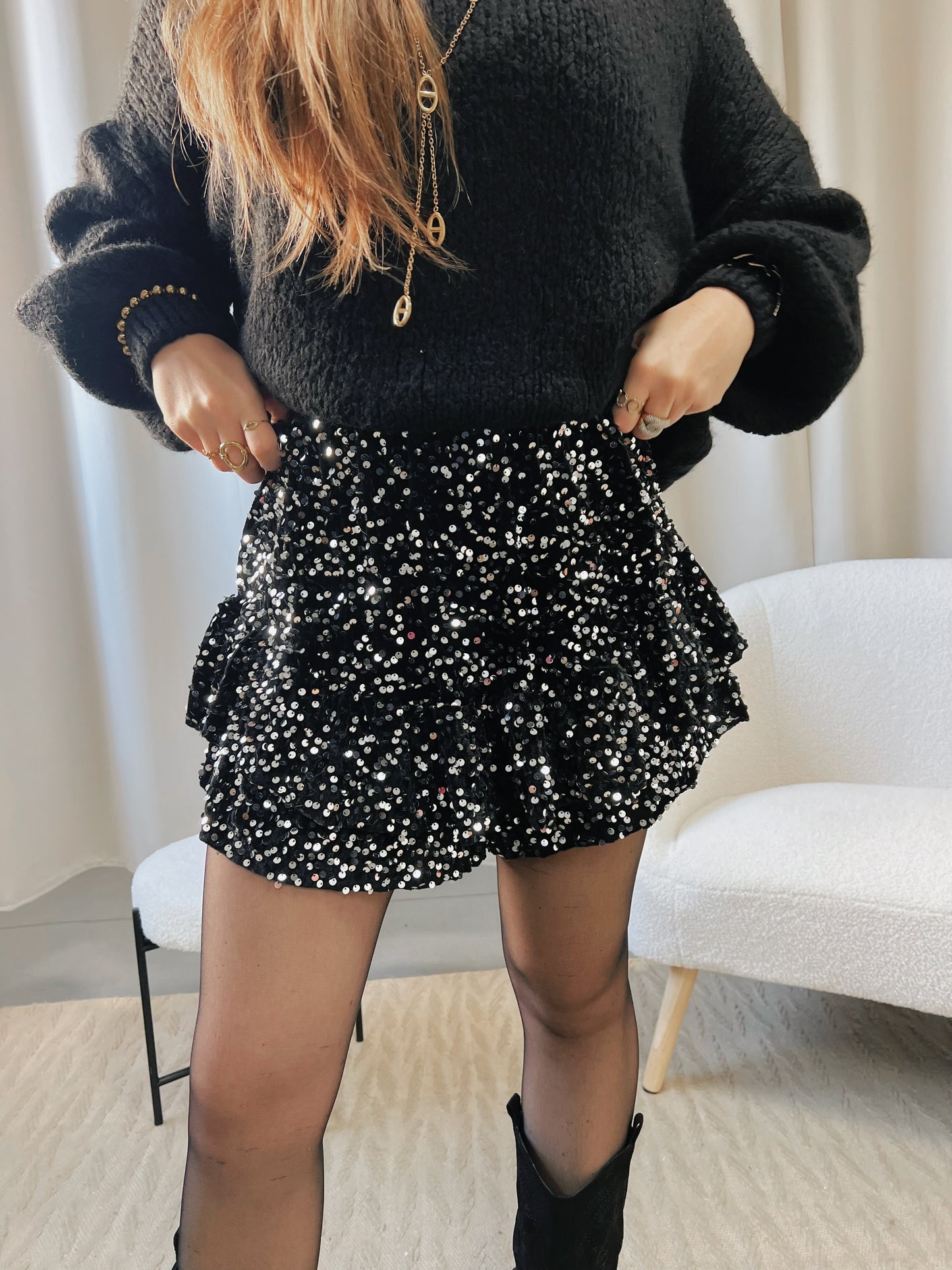 Jupe short GLITTER argent