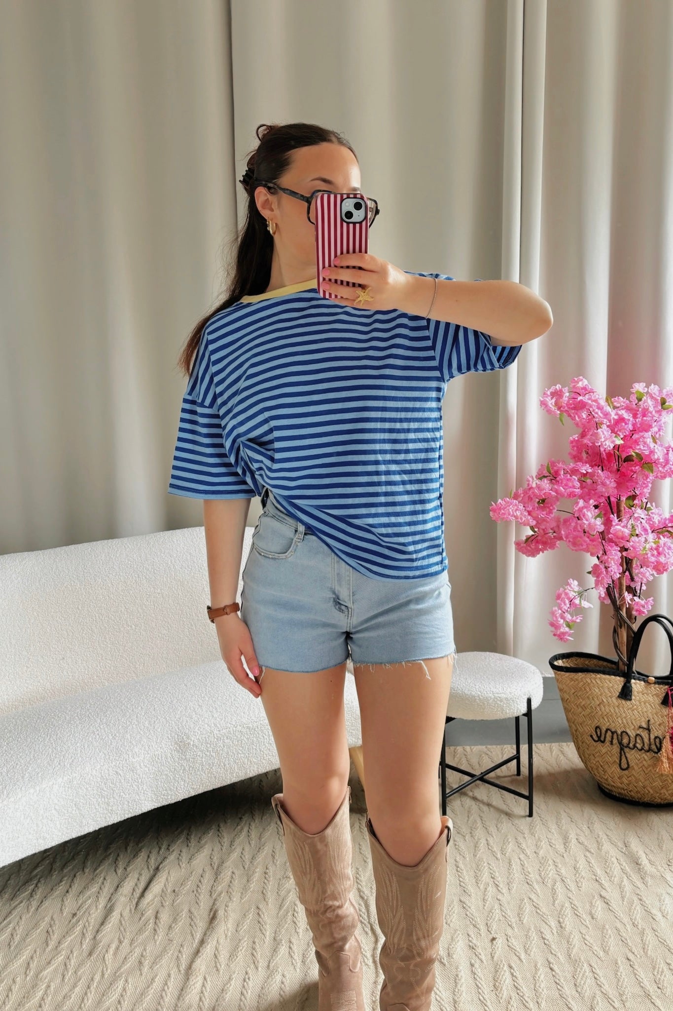 T-shirt MARINE bleu et col jaune
