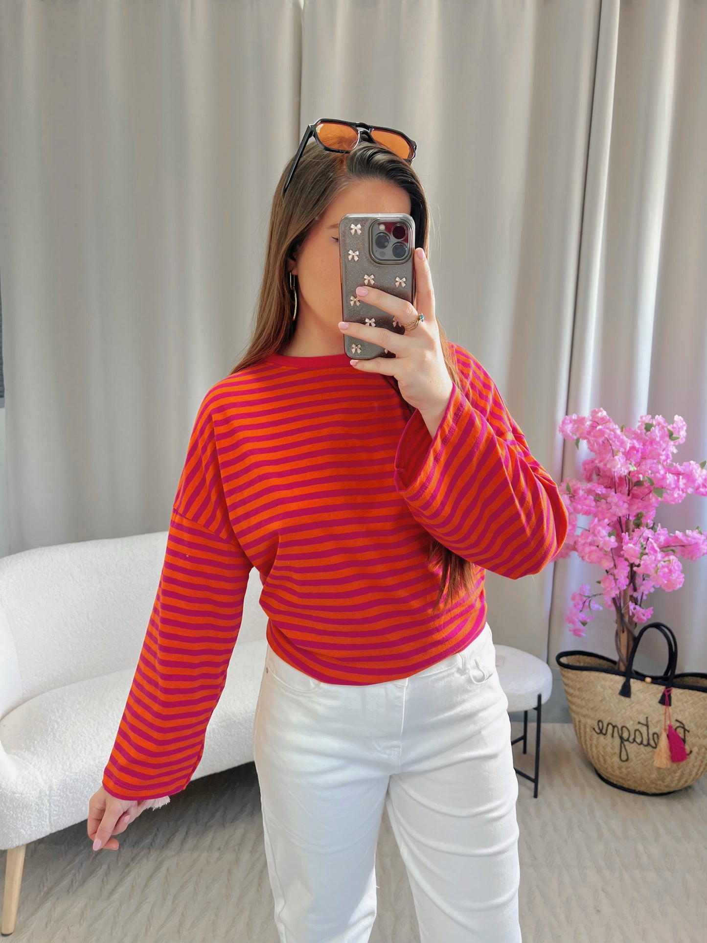 T-shirt MARINE orange et rose fuchsia