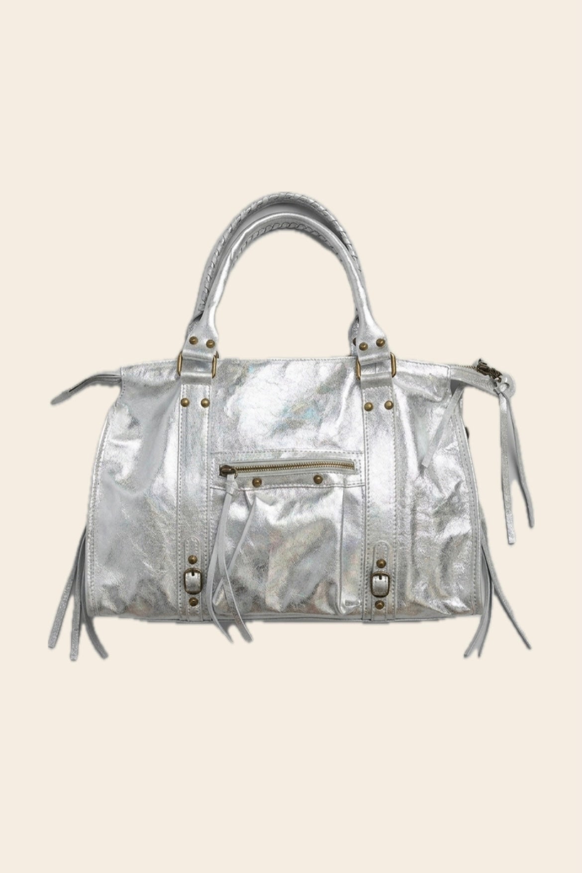 Sac PANAM cuir argenté GRAND modèle