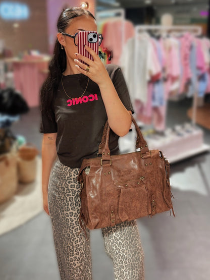 Sac PANAM cuir brossé marron GRAND modèle