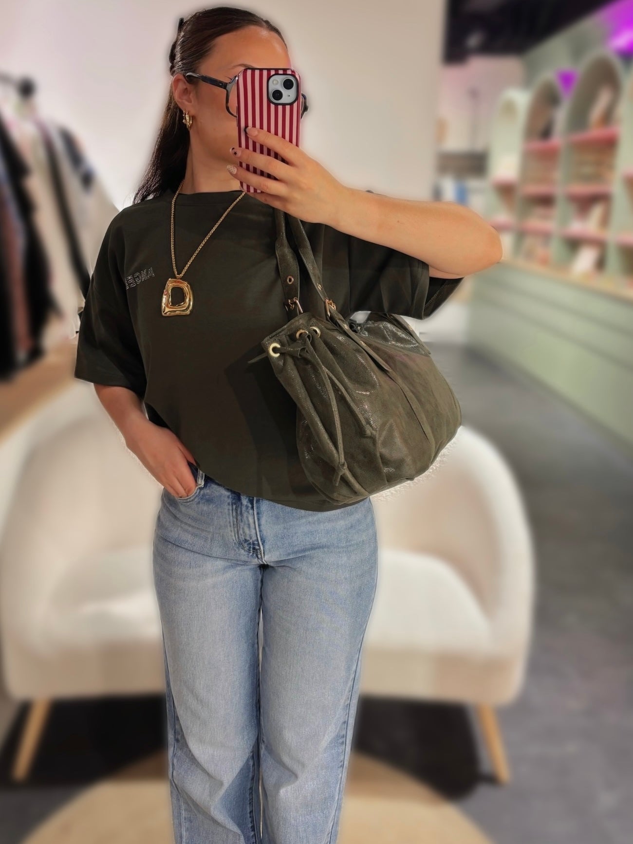 Sac BROOKLYN kaki irisé synthétique