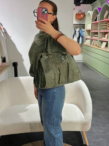Sac PANAM cuir kaki mat GRAND modèle
