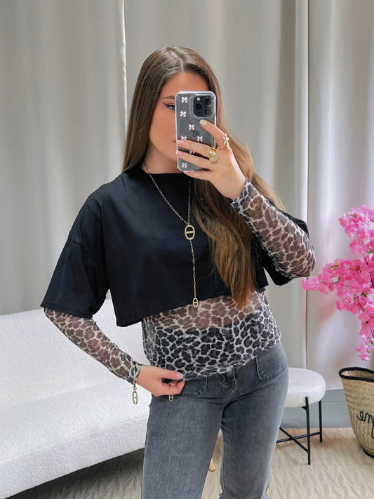 Top TELLI noir léopard