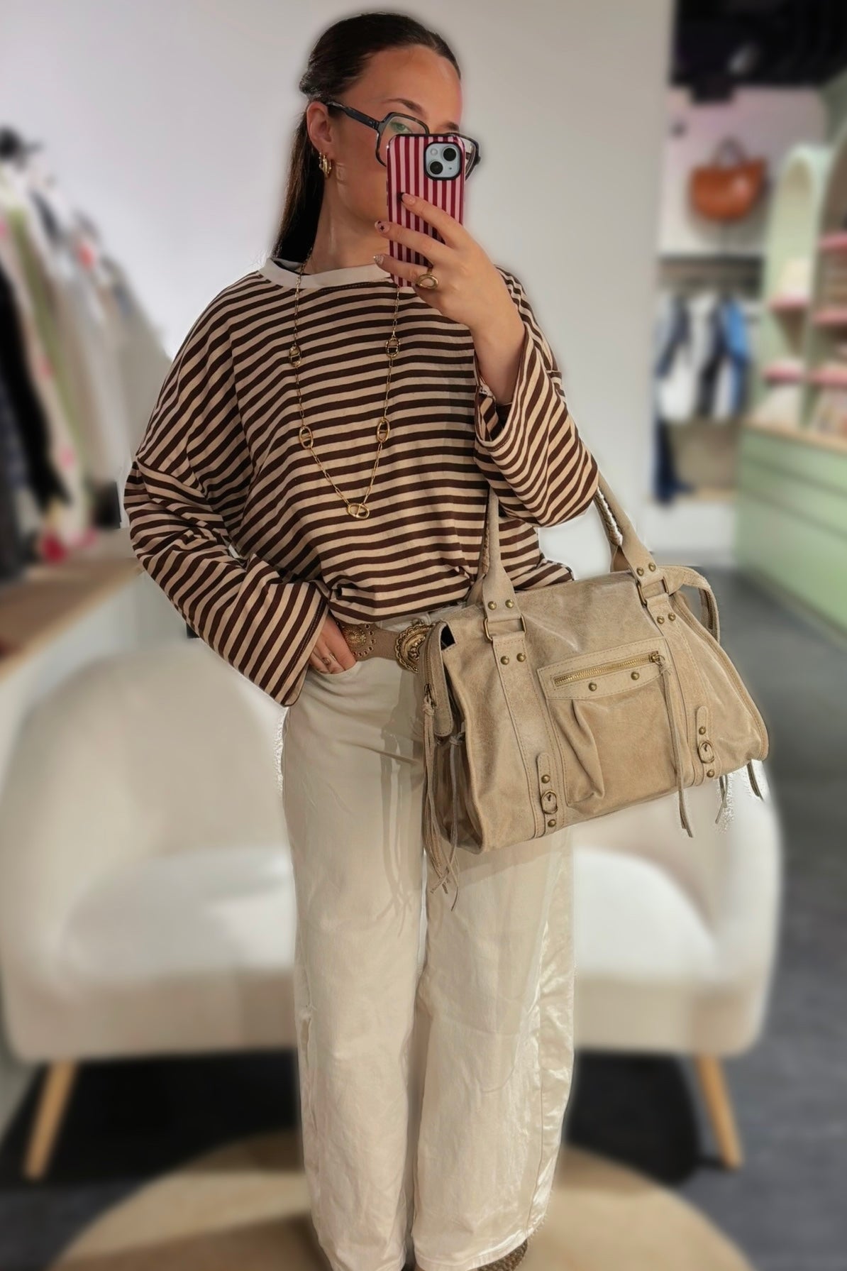 Sac PANAM cuir beige mat GRAND modèle