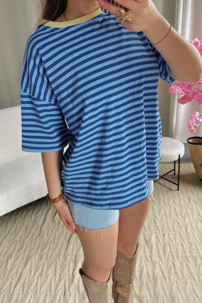 T-shirt MARINE bleu et col jaune