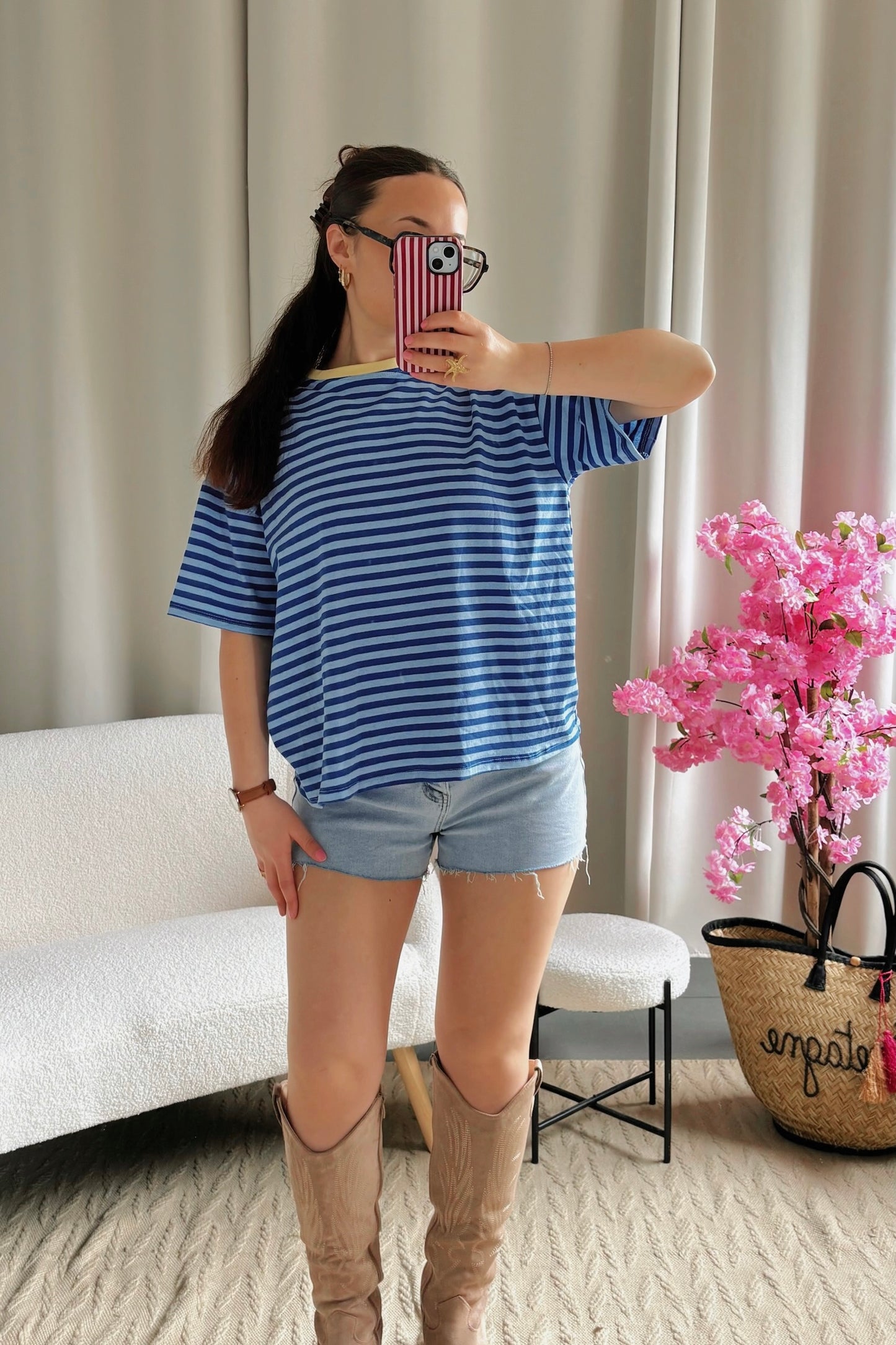 T-shirt MARINE bleu et col jaune