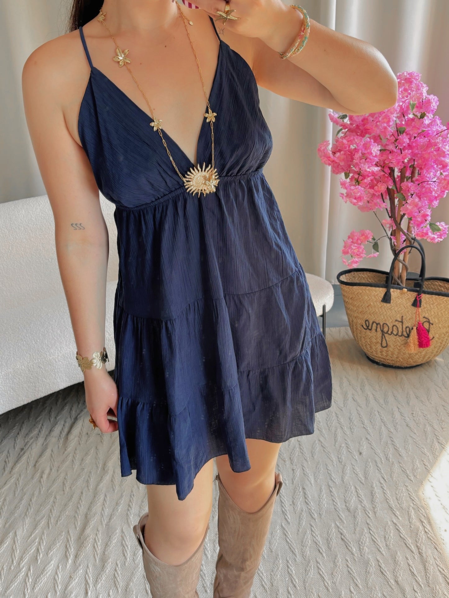Robe SOLEIL courte bleu marine