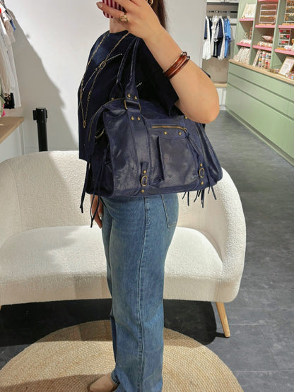 Sac PANAM cuir bleu mat GRAND modèle