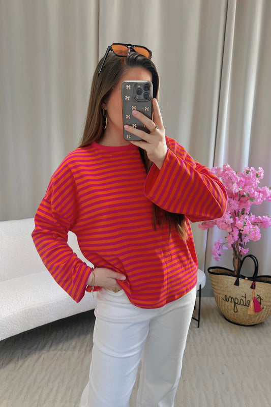 T-shirt MARINE orange et rose fuchsia