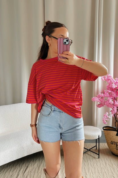 T-shirt MARINE orange et rose fuchsia