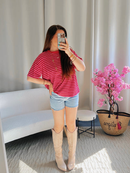 T-shirt MARINE rose et rouge