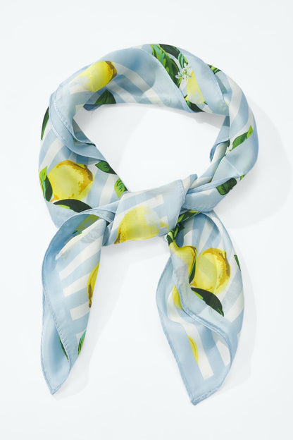 Foulard CARRE bleu ciel motifs citron