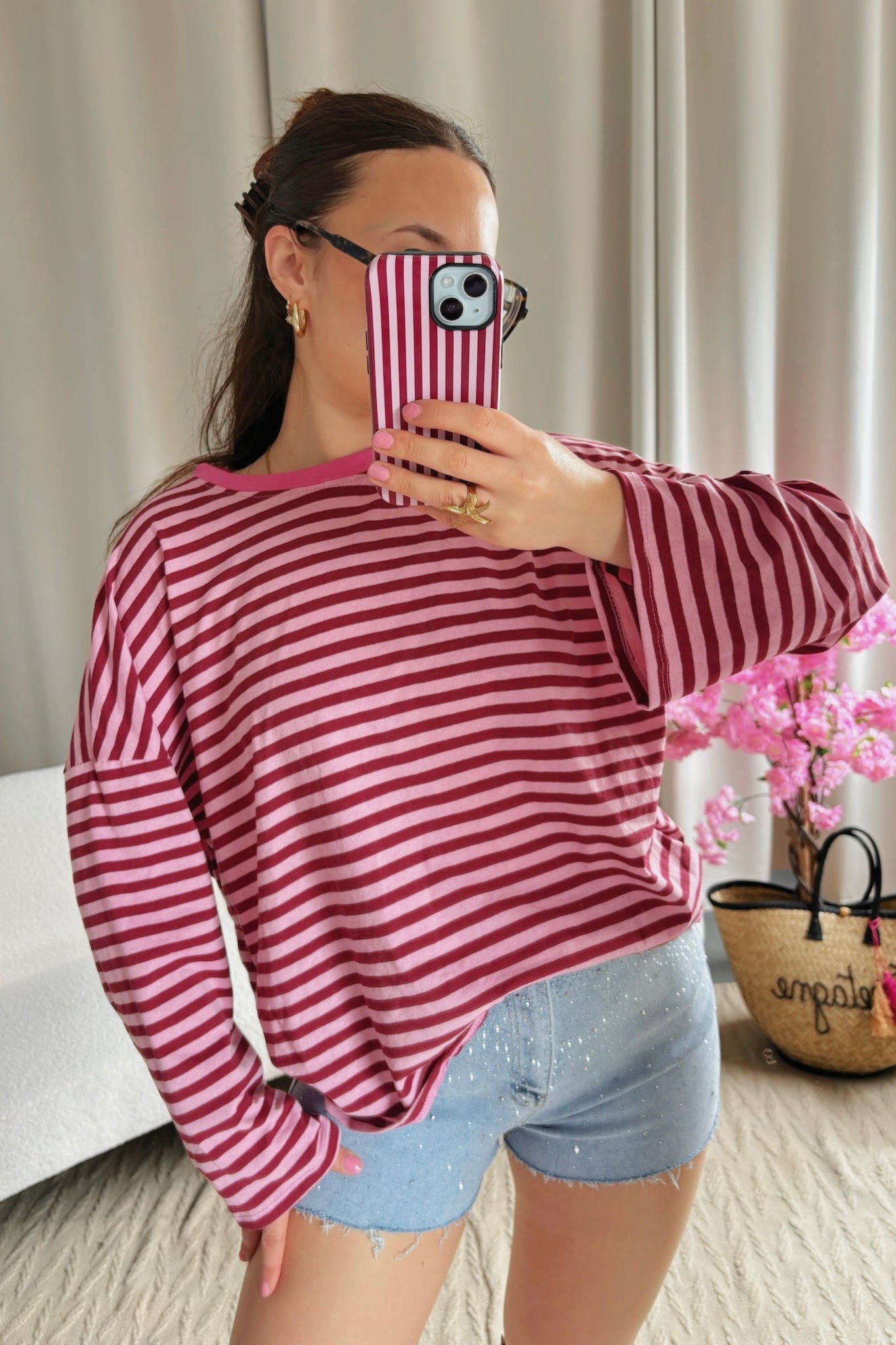 T-shirt MARINE bordeaux et rose