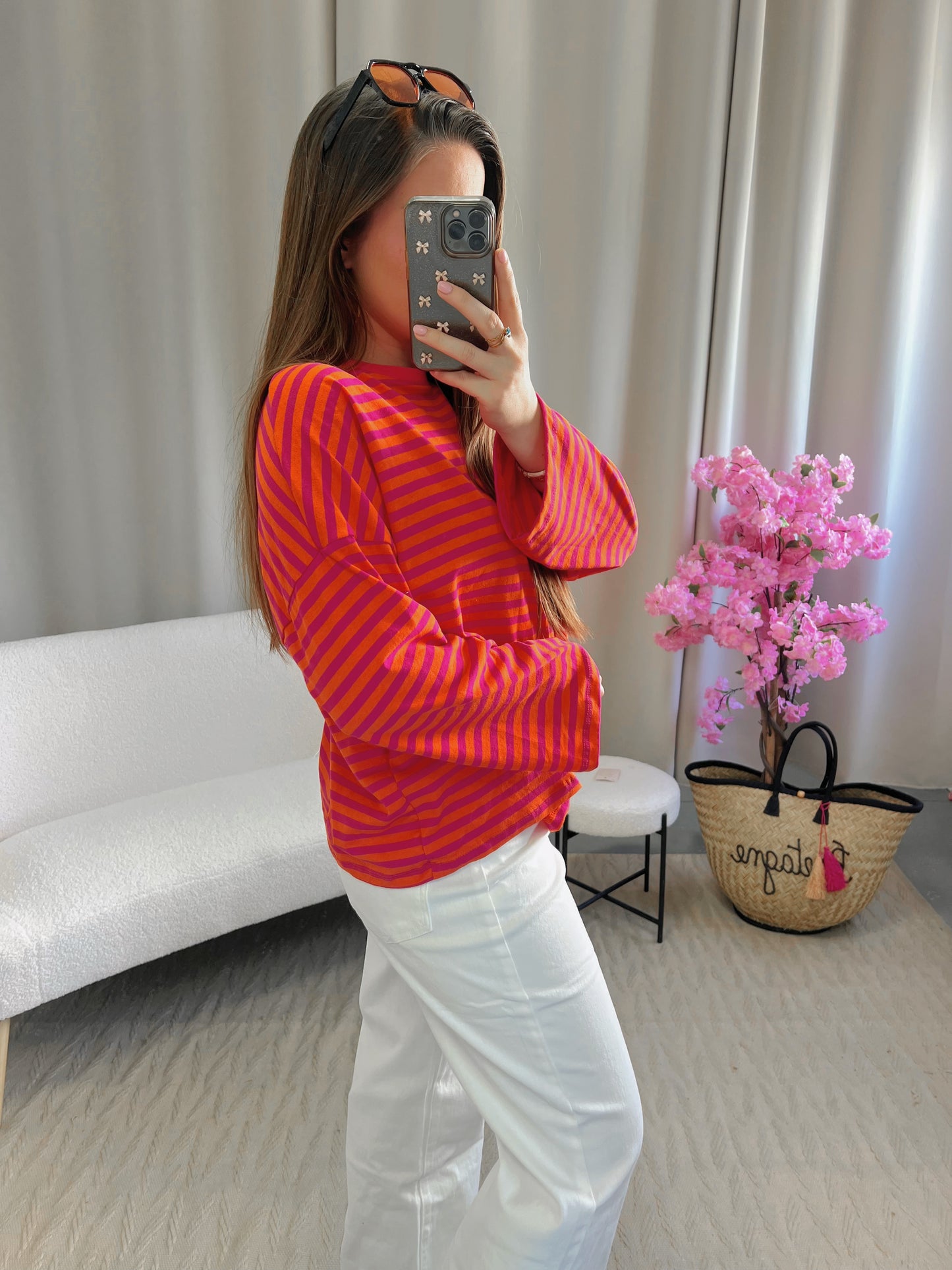 T-shirt MARINE orange et rose fuchsia