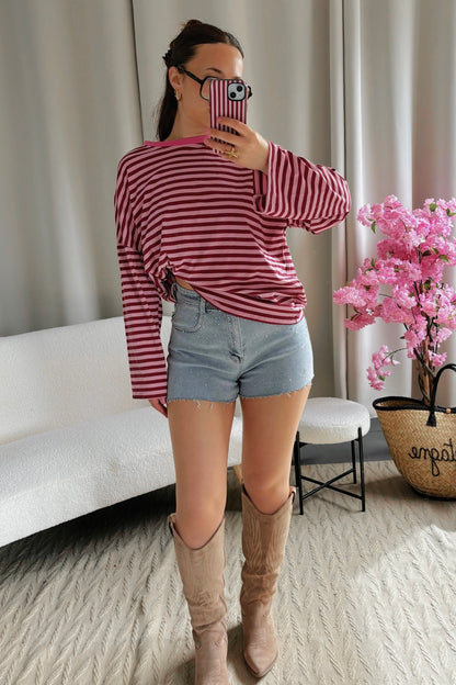 T-shirt MARINE bordeaux et rose