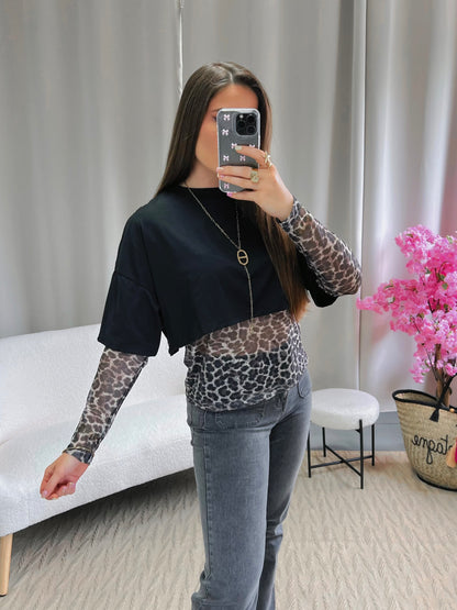 Top TELLI noir léopard