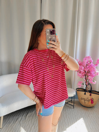 T-shirt MARINE rose et rouge