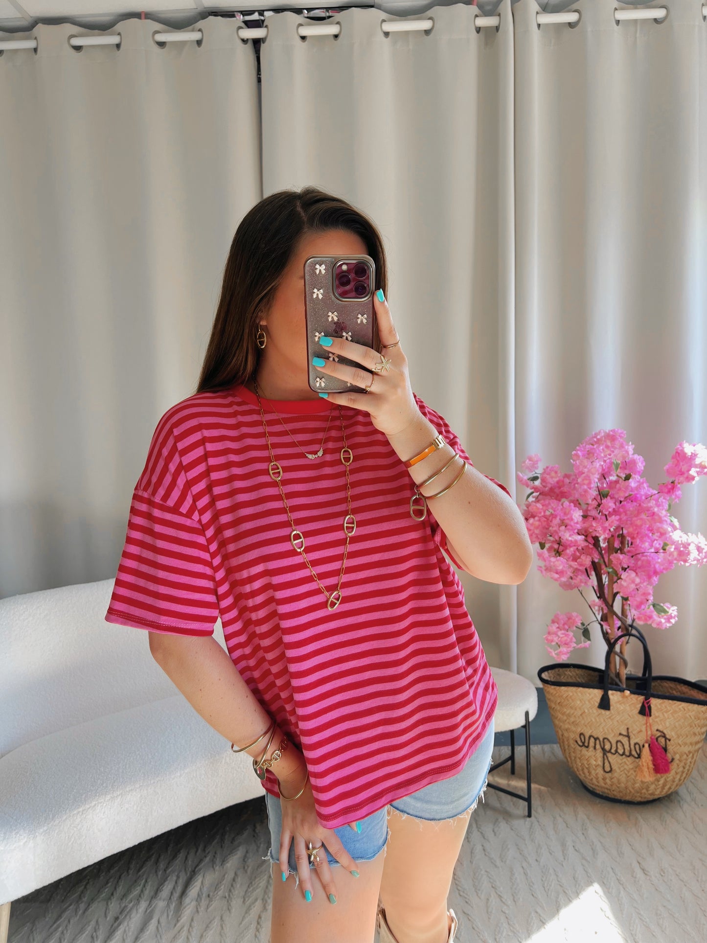 T-shirt MARINE rose et rouge