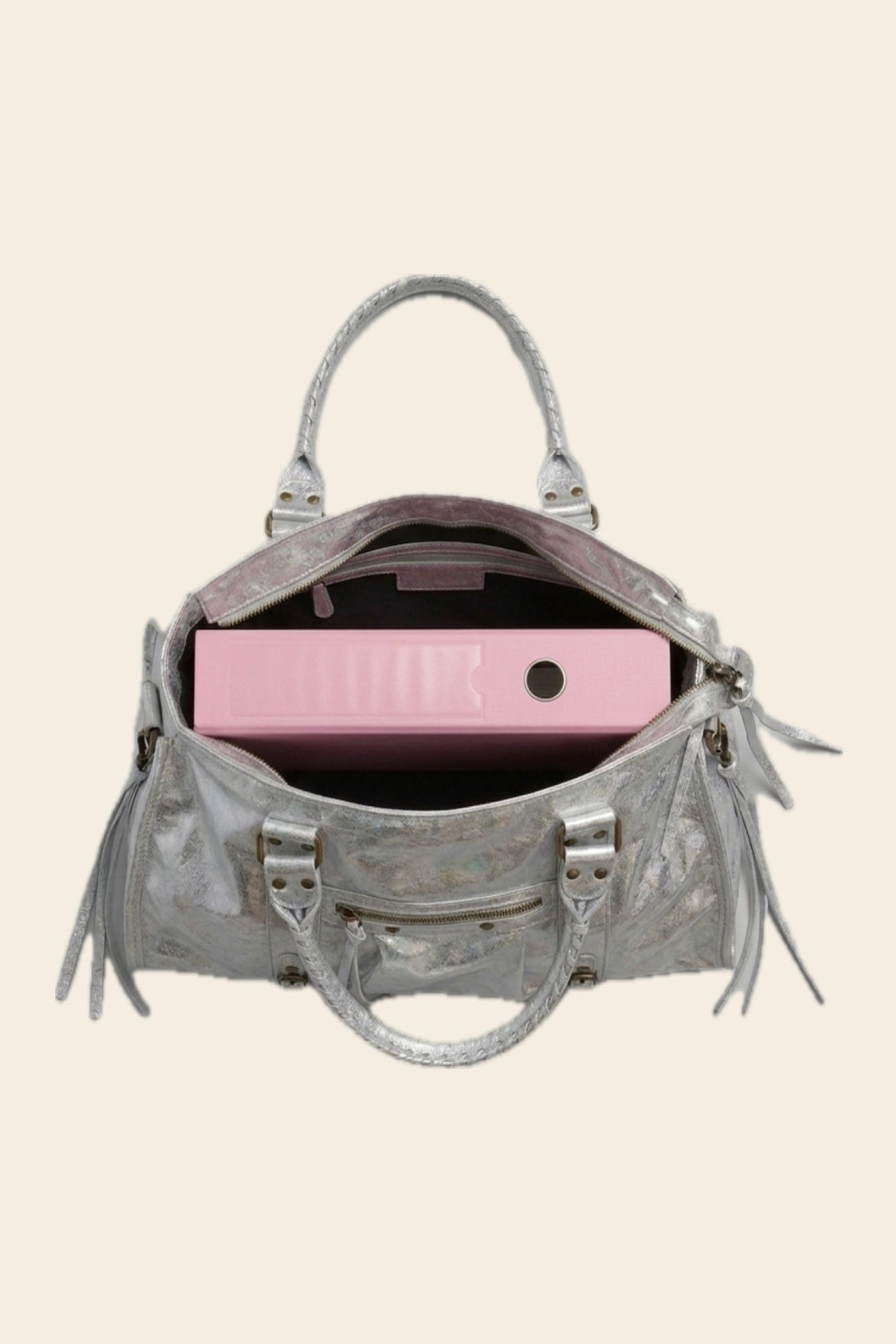 Sac PANAM cuir argenté GRAND modèle