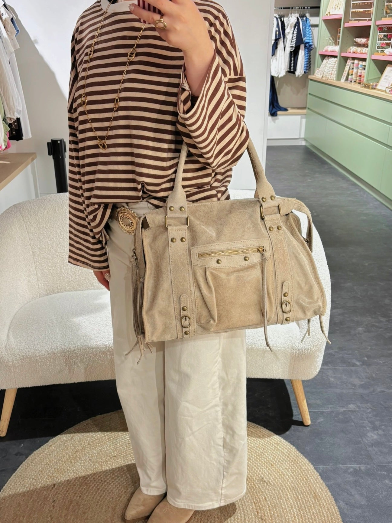 Sac PANAM cuir beige mat GRAND modèle