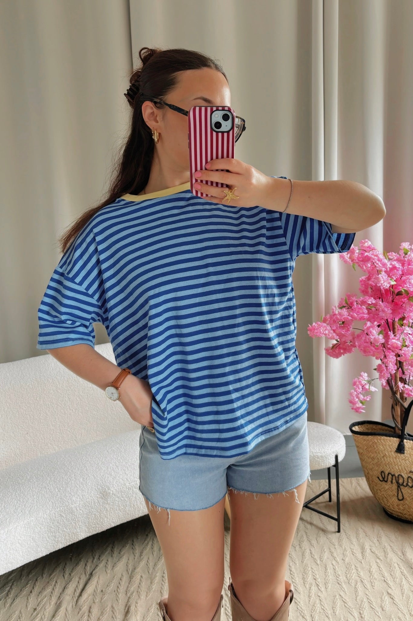 T-shirt MARINE bleu et col jaune