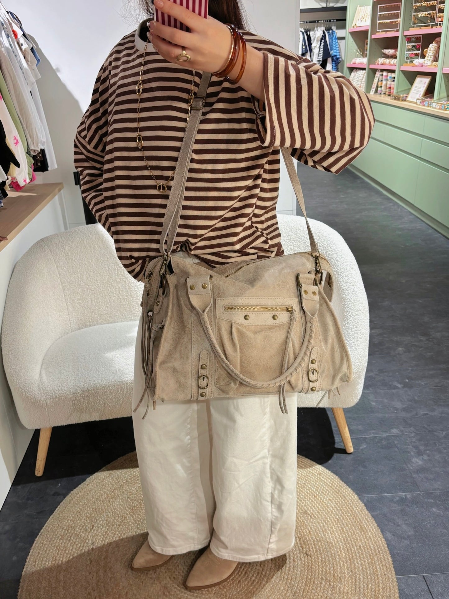 Sac PANAM cuir beige mat GRAND modèle