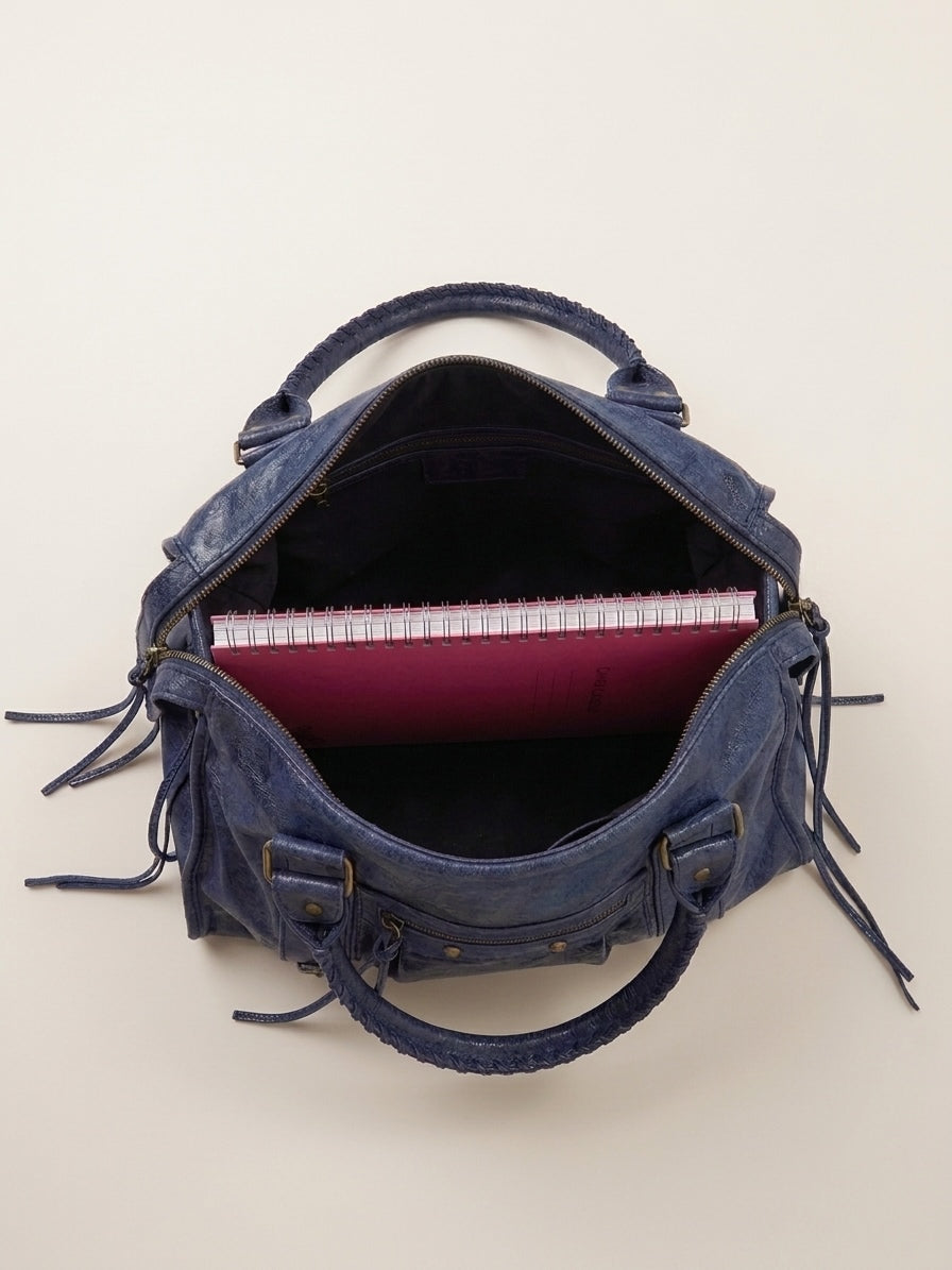 Sac PANAM cuir bleu mat GRAND modèle