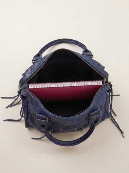 Sac PANAM cuir bleu mat GRAND modèle