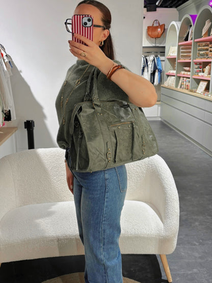 Sac PANAM cuir brossé kaki GRAND modèle